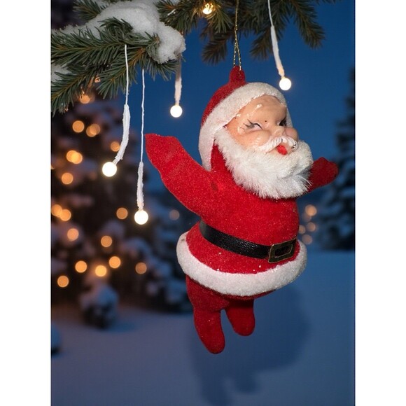 Vintage 4” Flocked Santa Claus Christmas Ornament - Picture 1 of 10